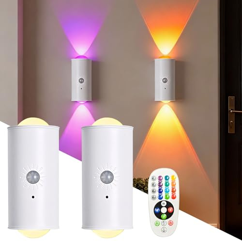 Nachtlicht Mit Bewegungsmelder, 2pcs RGB 16 Farben Nachtlicht Dimmbar Mit Magnetischen Rückseite, USB Wiederaufladbare Led Lights Nachtlampe, Energiesparend Treppenlicht Mit Bewegungsmelder (A)