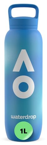 waterdrop® Australian Open 2026 Trinkflasche 1L - Edelstahl Isolierflasche, Auslaufsicher, Hält 24h Kalt & 6h Heiß - Ideal für Sport, Reisen, Büro, Fitness, Zuhause, BPA-frei
