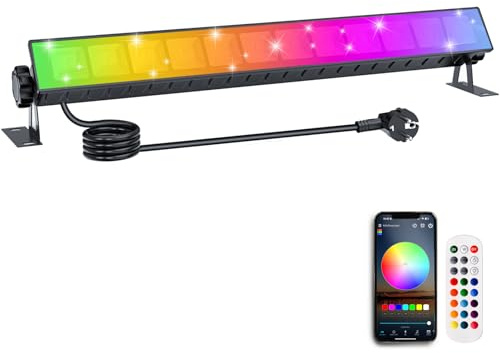 BOSITE RGB Strahler, 30W RGB LED Wallwasher mit 360° Fernbedienung, LED Strahler Außen IP66 Wasserdicht, Timer,rgb led Lightbar für Disco Party Halloween Weihnachten