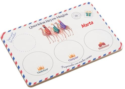 Xusilimo Bandeja Reyes Magos Personalizada con Nombre para niños – Madera Natural Impresa a Todo Color – Ideal para Dejar Leche, Agua y Galletas la Noche de Reyes – Regalo navideño Original y mágico