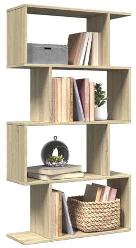 QZZCED Scaffale divisorio a 4 livelli in legno rovere Sonoma 70 x 24 x 129 cm, separatore per ambienti con design geometrico e stoccaggio a gradini, struttura resistente all'umidità