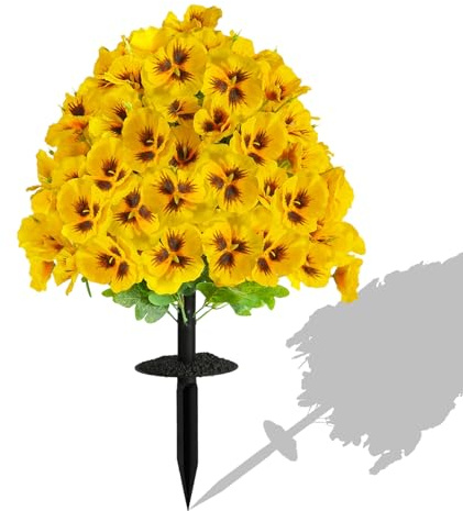 Artificial Boxwood Topiary Ball Trees with Ground Spike for Outdoors, 15 Realistic Faux Plants with Pansies, UV Resistant Artificial Fake Bushes Shrubs for Home Garden Yard Porch Decor (1PC Yellow)