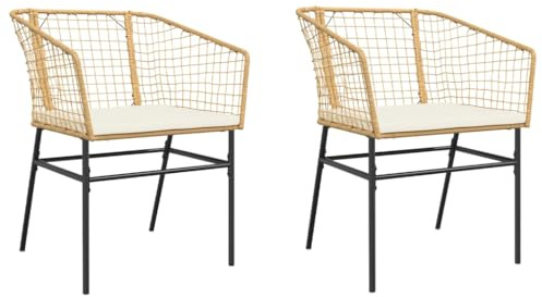 Mokuyary Trädgårdsstolar, set om 2 med kuddar, brun, poly rotting, balkongstol, terrassstolar, matstolar för terrass, trädgård, balkong – A