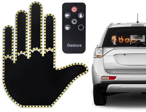 Draymora Car Finger Light Finger LED Light Funny Gesture for Car Back Window With Remote Control Road Mate LED Hand Signal Funny Car Gadgets Accessories Perfect Gifts for Men Women