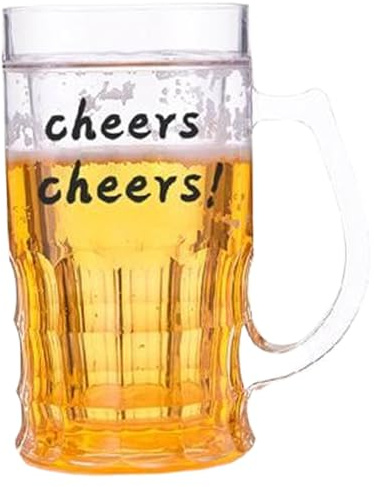 Obelunrp Chope à bière, chopes à bière en plastique Double couche 420ml, tasses réalistes avec poignées, tasse amusante pour farces, décoration de la maison, ornements de jardin