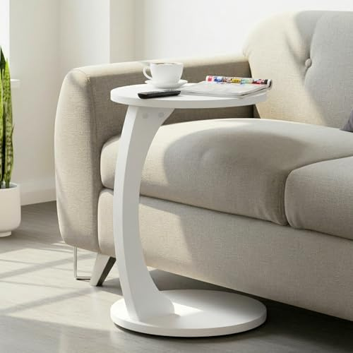 CARENZA HOME Beistelltisch C-Form mit Rollen Couchtisch (Weiß, C-Form Rund)