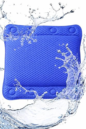 KAMACA Komfort Badewannenkissen Blau 29x31 cm – Nackenkissen mit 8 Saugnäpfen – Rutschfestes Badekissen – Schnell trocknend & waschbar – Wellness Kissen für Badewanne