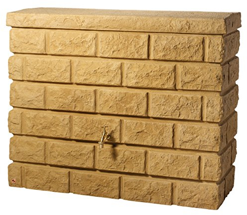 GARANTIA Rocky Regentonne 400 Liter Sandstone - Wandtank, Regenfass, Wassertank, Regenwassertonne, Regenwassertank, Wasserfass, Regentonne eckig, Wassertonnen für Garten, Wasserbehälter