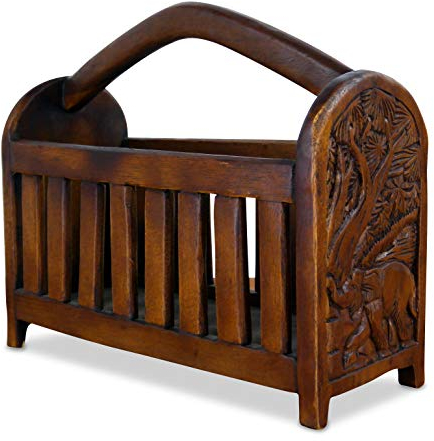 livasia Holzkorb,Korb,Zeitungshalter,Zeitungsständer,Zeitungskorb,Holzelefant,Elefant