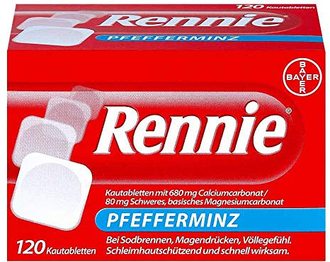 Rennie Pfefferminz I gegen Sodbrennen I wirkt in Minuten I 120 Kautabletten | Auch bei Völlegefühl und saurem Aufstoßen. Für Schwangere geeignet. Schützt die Schleimhaut.