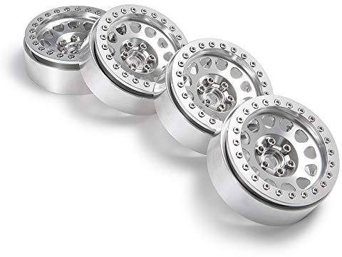 RCLIONS 4PCS Aluminum Alloy 2.2 Beadlock Wheels Rims for 1/10 RC Rock Crawler Car Axial Wraith,SCX10,TRX4-Silver