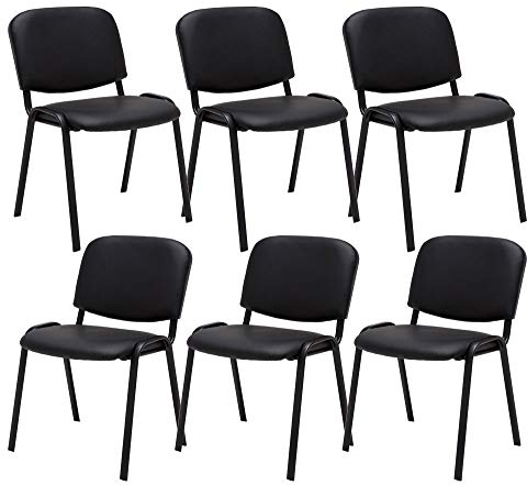 CLP 6er Set Besucherstuhl Ken Kunstleder I Stapelstuhl Mit Robustem Metallgestell I Polsterstuhl Mit Rückenlehne, Farbe:schwarz