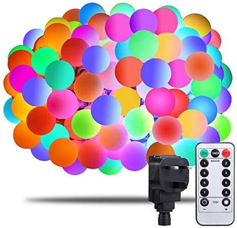 Afufu Globe Fairy Lights -[Remote & Timer] 33ft/13M 100 LEDs Coloured String Lights with Mains Powered, RGB IP65 Waterproof 8 Modes Balls Lights Decorative for Garden Patio Party, Extendable