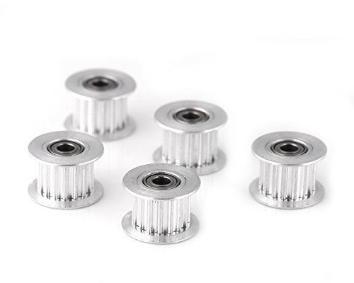 Walfront 3D Drucker Zubehör, 5Stück 2GT Aluminium Timing Riemenscheibe, 3mm / 5mm Bohrung Rad 16/20 Zahn oder zahnlos für Gürtel Breite 6mm / 10mm(W6mm, 16T, Bore 3, Toothed)