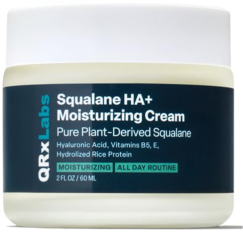 QRxLabs Plant-Based Squalane Face Moisturizer - Hyaluronic Acid Cream for Hydration - Squalane Oil Moisturizer - Anti-Aging Face Cream with Vitamin B5 & Rice Protein - 2 Fl Oz, Pack of 1, Verbena