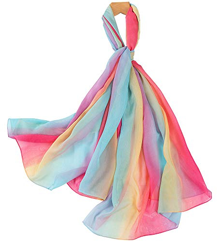 Nuofengkudu Damen Chiffon Regenbogen Schals Lang Bunt Weich Leichte Dünne Schalcape Schlauchschal Shawls Wraps Schlauchschal Urlaub Reise Partei Loopschal(Grün,One Size)