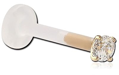 Inoki - Micro labret Bioflex Cristal 2.5mm griffé plaqué or 18k - Tige 1.2 mm, Long. int. 7 mm, Élém. 2.5 mm