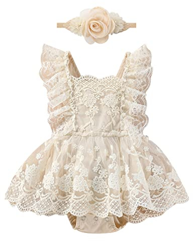 1 Geburtstag Mädchen Outfit Kurzarm Blumen Spitze Strampler Body Prinzessin Tüllrock Tutu Tüllkleid+Stirnband Sommer Babykleidung Erster Geburtstag Kleidung Baby Fotoshooting 12#Aprikose 12-18 Monate