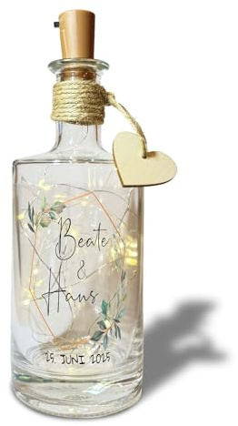 Yuweli Hochzeitsgeschenke Flaschenlicht Geschenk Hochzeit personalisiert mit Namen und Datum des Brautpaares Geschenkidee LED Hochzeitsgeschenk Dekoflasche