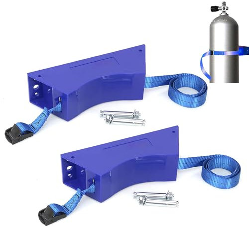 CNQLIS 2 Pcs Gas Cylinder Holder ABS Cylinder Wall Mounted Bracket with Screws and Safety Belt Fixed Support for 40L Gas/Oxygen Cylinders (Blue)