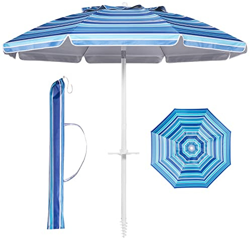 Aoxun Ombrellone da spiaggia da 2,1 m, con asta inclinabile, ombrello portatile con ancoraggio per sabbia e borsa per il trasporto, protezione solare UPF 50+, design con prese d'aria, per sabbia e