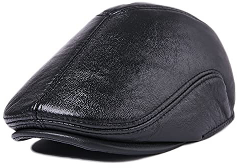 KINROCO Herren Baskenmütze Weichem Leder Ivy Newsboy Gatsby Golf Cabbie Schiebermütze mit Ohrenklappen Winter(Size:59-60cm/23.2-23.6in,Color:Schwarz)