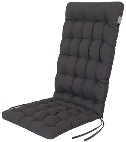 HAVE A SEAT Living - Hochlehner Auflage (1 St.) - Sitzpolster Gartenstuhl - Bequem, Wetterfest, Waschbar bis 95°C, Orthopädisch - Made in Germany (1 Stück - 120x48 cm, Grau/Anthrazit)
