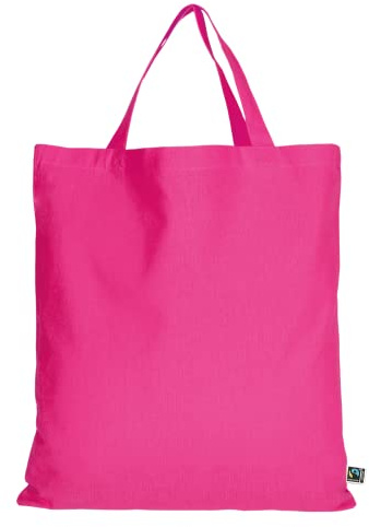 TEXXILLA 10er | 100er | 250er Pack Fairtrade Baumwolltasche - 14 Farben | mit Zwei kurzen Henkeln | 38x42cm | Jutebeutel | Einkaufstasche | unbedruckt, Farbe:pink, Menge:10