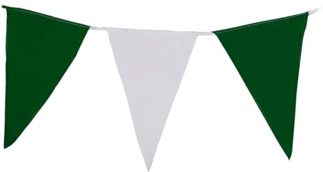 Deitert Wimpelkette XXL grün-weiß aus Stoff - EXTRA GROßE WIMPEL » Premiumqualität « Wind- und Wetterfest an Nylonseil 10 Meter