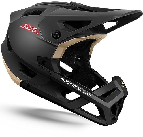 OutdoorMaster Full Face Mountain Bike Helmet for Men & Women-Two Removable Chin Pad Mountain Bike Helmet Grizzly, Ventilation Lightweight Racing Downhill DH BMX MTB Helmet (Meteorite Black, Medium)
