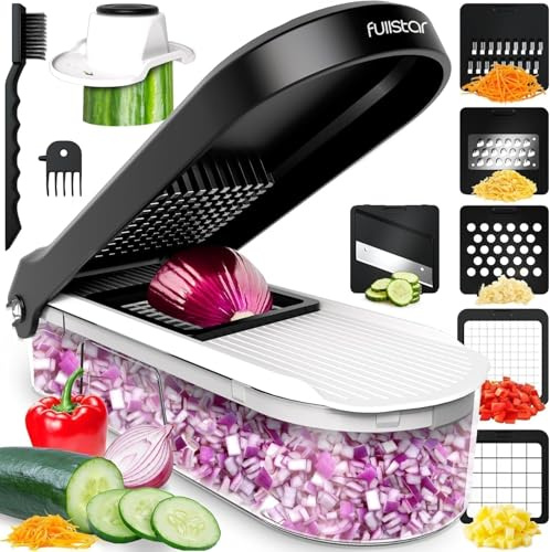 Fullstar Vegetable Chopper & Mandoline Slicer for Kitchen - Food Chopper with Container, Cheese Grater, Home Essentials & Kitchen Gadgets (8 in 1, White)