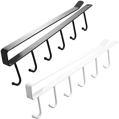 Leadigol 2 Stück Tassenhaken, Becherhalter mit 6 Haken, für Tassen, Weingläser, Aufbewahrungshaken unter Schrank, Küchenutensilien, Krawatten, Gürtel und Schal zum Aufhängen