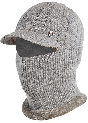 Rayson Strickmütze mit Ohrenklappen Herren Damen Winter Mütze und Handschuh Set Beanie Mütze Fleece Gefütterte Warme Beanie Mütze Outdoor Caps,Hellgrau