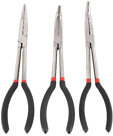 3-teiliges 11-Zoll-Spitzzangen-Set, Verlängert, Gerade, 45 Grad, 90 Grad-Winkel, mit Extra Langer Größe, Starker Griff für Mechanische, Elektrische und Heimreparaturen