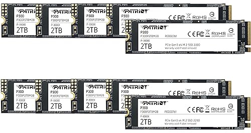 Patriot P300 2TB SSD Interno - NVMe PCIe Gen 3x4 - M.2 2280 - Solid State Drive - Confezione da 10