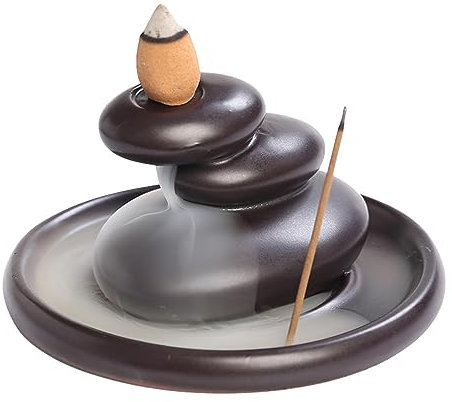 Hemousy Bruciatore di incenso a Cascata in Ceramica,Porta incenso con Fumo a Cascata con Pietra | Porta Porcellana dal Design Elegante per la Decorazione Domestica di Aromaterapia, Yoga,