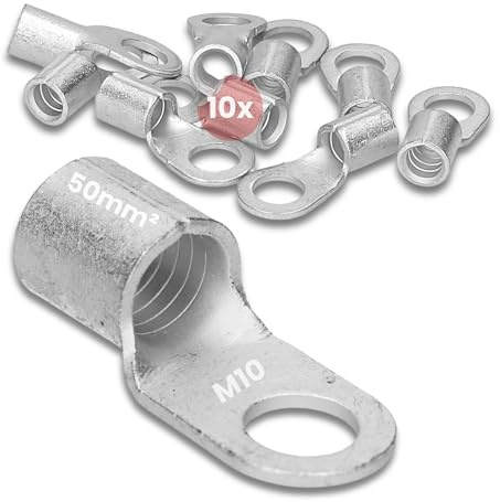 Kalitec 10x Quetschkabelschuh 50mm² M10 - Ringkabelschuh Unisoliert | Nach DIN 46234, für mehr- und feinstdrähtige Leiter, Elektrolyt-Kupfer Kabelschuh Set zur Dornpressung im Schaltschrankbau