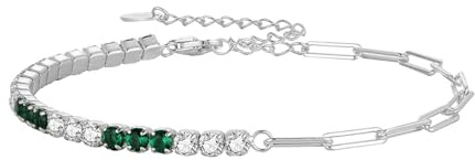 Bellitia Jewelry Pulsera tenis & cadena de clip de eslabones ovalados de plata de ley 925 con circonita cúbica blancas, clásico joyería para mujeres