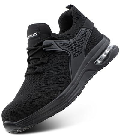 Hitmars Safety Shoes - Men & Women's Composite Work Trainers, Steel Toe Cap, Black, UK Size 9