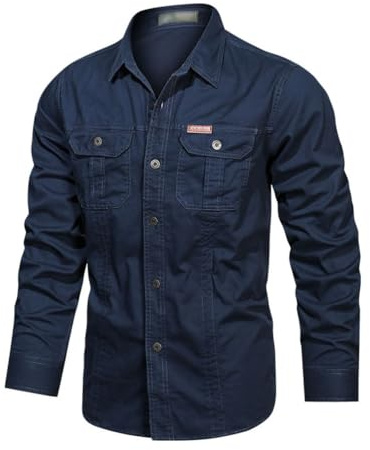 seiveini Outdoor Hemd Herren Langarm Safari Hemden Button Down Jagdhemd mit Knöpfen Tactical Shirt Freizeithemd für Wandern Trekking Angeln A Marine XL