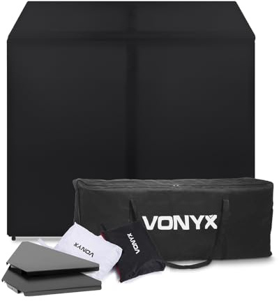 Vonyx DB3 Mobile DJ Booth Stand, Foldable, Lyrca Covers, Corner Shelves | White or black lyrca, carry bags, aluminium frame, mobile DJs & events