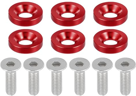 Motoforti Rondelle di Finitura Universali a Testa Svasata per Parafanghi, paraurti, Kit di Fissaggio per Motociclette, M6, Lega di Alluminio, Rosso, 6 pezzi