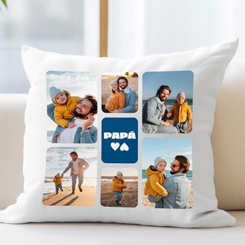 Transparent Gift Cojín Personalizado con Seis Fotos Papá. Cojines Personalizados con Foto Decoración.Funda con o Sin Relleno. Regalos Personalizados para Padres, Hombres. Regalos de Día del Padre