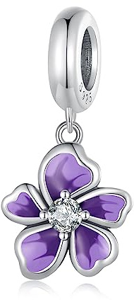 Breloque en argent sterling 925 avec petite fleur violette pour bracelet Pandora, émail, Émail