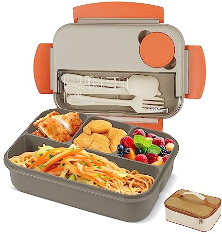 Aenmido Lunchbox mit Tafelgeschirr, Brotdose, Bento Box für Erwachsene und Kinder, auslaufsicher, BPA-frei, Orange