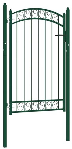 Gecheer Puerta para Valla,Puerta Exterior de Jardín,Cancela Barrera Valla Verja,Puerta de jardín con Superior Acero Verde 100x150 cm