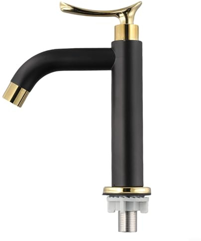 Robinet d'évier de salle de bain noir, doré simple robinet de lavabo à eau froide, robinet à poignée d'eau froide en acier inoxydable pour évier de salle de bain (court)