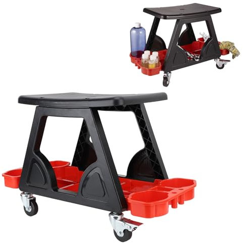 TeamSky Toolly Roll-Mechaniker-Hocker, Roll-Mechaniker-Sitz, mobiler Roll-Utility-Creeper-Sitz mit 4 Rädern, Werkzeugablage für Autowasch-Dekoration, Auto-Folien-Reparatur