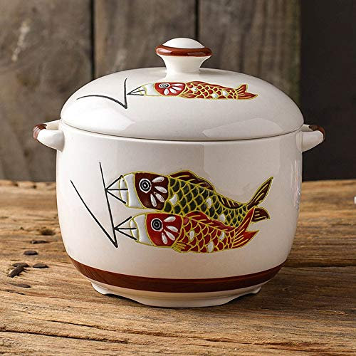 Pentola Cucina, casseruola in Ceramica, Argilla, Sana sicura, Antiaderente, Facile Pulire, con Motivo a Pesce, Cucinare la zuppa, con Coperchio