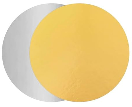Monouso | 10 Bases para Tartas de Cartón, 18cm, Oro/Plata, Soporte para Pasteles, Reversibles, Discos para Tartas, Cocina, Repostería, Reciclable.